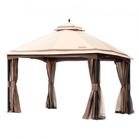 Comprar Gazebo de Jardín 383x308 cm Cenador de Patio con Mosquitera Emergente para 10-12 Personas con Estructura de Metal,  y Revestimiento de Poliéster PU de 180g, Refugio para Césped, Patio Trasero