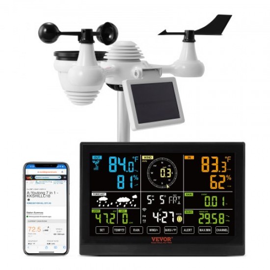 Comprar 7 en 1 Estación Meteorológica Inalámbrica Wifi Interior Exterior Gran Pantalla a Color de 7,5" Estación Meteorológica Digital Temperatura Humedad Velocidad Dirección del Viento Sensor de Lluvia