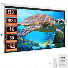 VEVOR Pantalla de proyección motorizada 120 pulgadas 16:9 HD 4K 1080 Lienzo de proyección antiarrugas con control remoto Amplio ángulo de visión Montaje directo en pared para proyectores de video de c