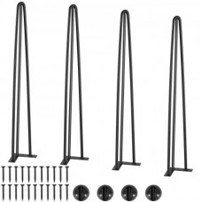 VEVOR Patas de Mesa de Horquilla 4 PCS Patas de Muebles 710 mm Acero Sólido Capacidad de Carga 408 kg Patas de Oficina 3 Varillas con Tornillos y Patines Protectores para Casa Oficina Comedor, Negro