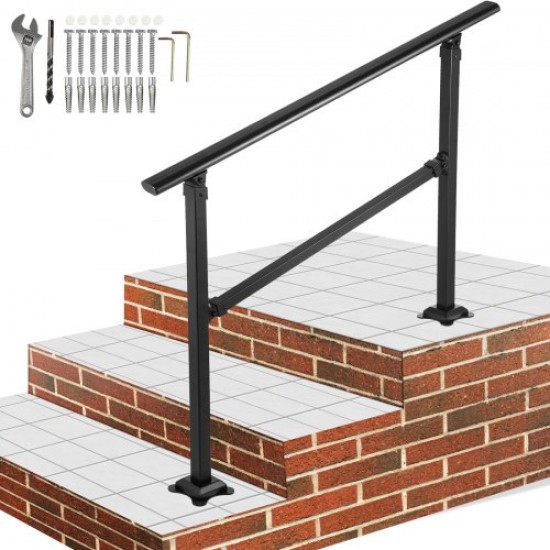 Barandilla Escalera de Hierro 137,5cm Pasamanos Escaleras 1-3 Pasos Baranda Exterior Ángulo 0-50 grados Parapeto Negro Tubo Cuadrado