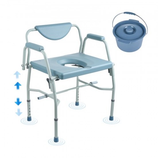 Comprar Silla cómoda, silla de noche con reposabrazos plegables y respaldo extraíble, asiento de inodoro ajustable en altura de 5 niveles, cubo extraíble de 7 L, capacidad de carga 1000 libras