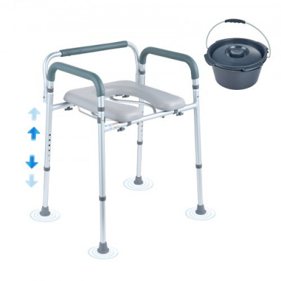 VEVOR Silla con orinal, cómoda con asiento acolchado y reposabrazos, altura ajustable en 7 niveles, cubo extraíble de 5,8 L, fácil de montar, capacidad de 158 kg, para adultos y personas mayores