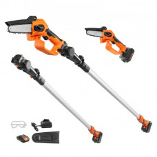 VEVOR Podadora de Pértiga Telescópica 2 en 1 con Batería de 20 V y 2 Ah Grosor de Corte de 13 cm Podadora Eléctrica con Batería y Funda de Cuchilla Sierra Telescópica para Cortar Ramas de Árboles