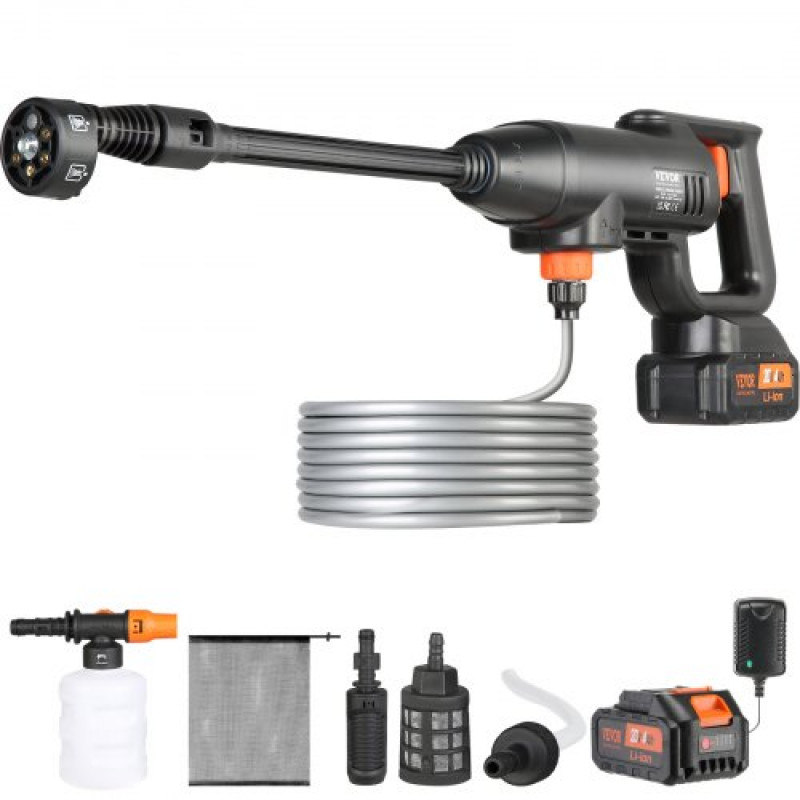 VEVOR Lavadora de alta presión con batería inalámbrica de 21 V, limpiador portátil de alta potencia, 580 PSI, 40 bar, lavadora eléctrica, 4 L/min, cargador de batería de 4,0 Ah, para limpieza de patio