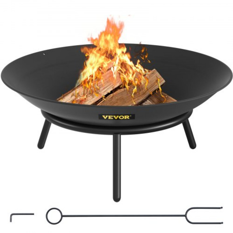 Pozo de Fuego Acero al Carbono Pintado de Negro Brasero Grande 3 kg 24 cm de Altura 0,8 mm de Grosor Cuenco para Fogatas al Aire Libre para Jardines, Patios, Parques, Patios Traseros, porches