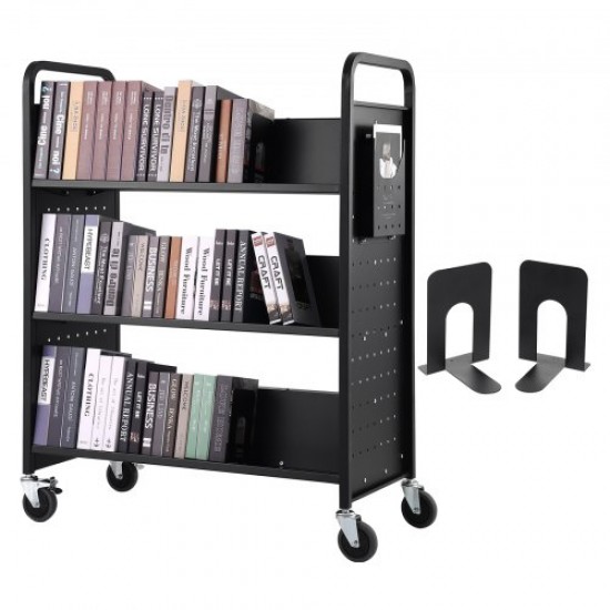 Comprar Carro para Libros, Carro para Biblioteca con Estante Inclinado de Doble Cara, 150 kg, Forma W, 1000x510x1250 mm, Ruedas Bloqueables, Almacenamiento de Libros y Almacenamiento para Oficina, Negro