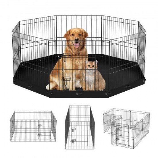 Buy Dog Playpen 8 Panels Foldable Metal Dog Exercise Pen with Bottom Pad 24" H