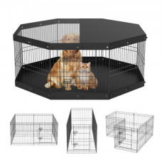 VEVOR Valla para Perros de 61x61 cm, Parque para Perros, Conejos, Gatos, con Cubierta Superior y Valla para Mascotas Pequeñas y Medianas, 8 Paneles de Metal Plegables para Acampar en Interior Exterior