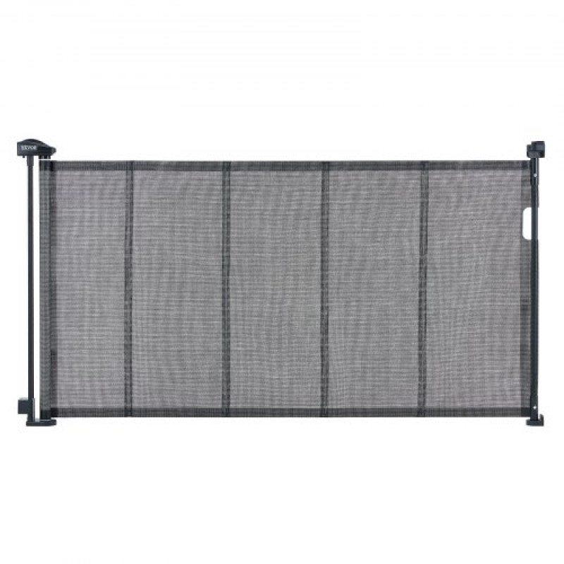 VEVOR Barrera de Seguridad Extensible hasta 153 cm Puerta Mágica para Perros Alto de 87 cm Puerta Retráctil para Bebés Abrir con Una Mano Vallas de Malla para Niños Perros Pasillo Escaleras, Negro