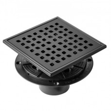 VEVOR Desagüe de Suelo 152,5x152,5 mm Desagüe de Ducha Italiano con Rejilla Cuadrada de Acero Inoxidable 304 Cepillado 48 L/min Desagüe de Suelo con Filtro de Desechos de Cabello, Negro Mate
