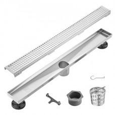 VEVOR Sifón de Suelo 609x70 mm Desagüe de Ducha Italiano Lineal Patrón Cuadrado Rejilla Acero Inoxidable 304 Cepillado 42,5 L/min Filtro de Desechos de Cabello Desagüe de Suelo Rectangular, Plata