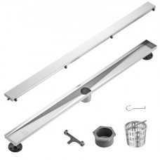 VEVOR Sifón de Suelo 914x70 mm Desagüe de Ducha Italiano Lineal con Tapa para Inserción en Azulejos Filtro de Pelo de Acero Inoxidable 304 Cepillado Desagüe de Suelo Rectangular con Pies, Plata