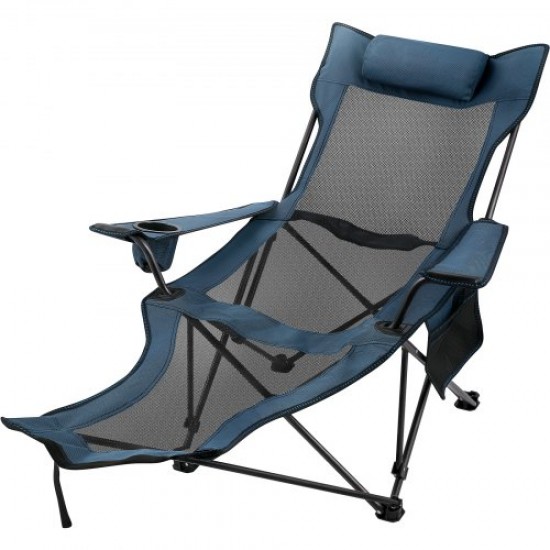 Comprar Silla de Malla para Campamento Reclinable Plegable, Capacidad Máxima de 150 kg Tumbona de Campamento Altura Ajustable, Material de Malla Transpirable, Silla Plegable para Viajes y Pesca Azul