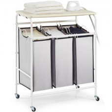 VEVOR Carro Clasificador de Ropa de 3 Secciones con Tabla de Planchar Cesto de Ropa Sucia con Ruedas Resistentes Bloqueables y 3 Bolsas Extraíbles Cesto de Ropa Sucia Rodante Clasificador para Ropa