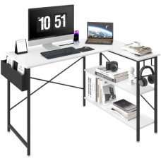 Escritorio de Esquina 120x89x76 cm Carga de 90 kg Escritorio en Forma de L con Bolsa de Almacenamiento, Elevador de Monitor y Soporte de CPU Mesa de Ordenador para Estudio Trabajo Casa Blanco