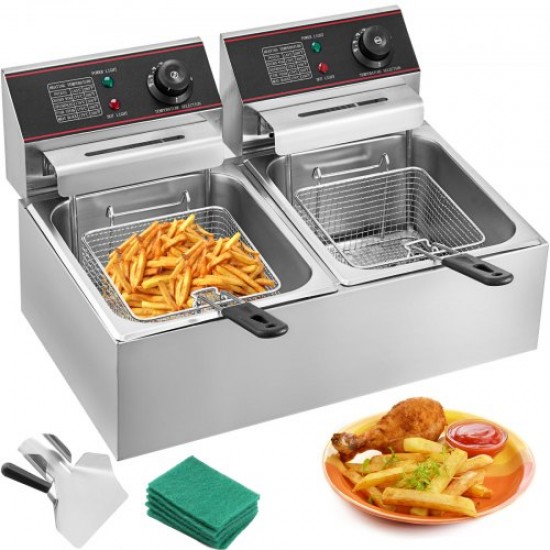 Comprar Fritadeira industrial, fritadeira elétrica profissional com termostato automático, fritadeira a óleo de 12 l, 5.000 w, tanque duplo com