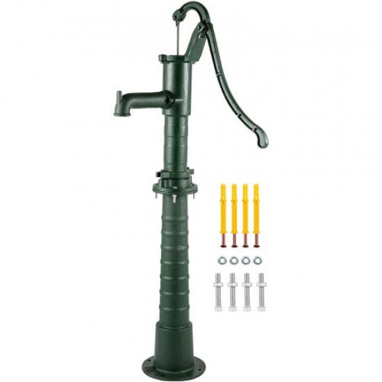 Comprar Bomba manual de ferro fundido com suporte Bomba de água manual antiga de 131 cm, profundidade máxima da bomba de 6 m, bomba manual decorativa para jardim externo com alça ergonômica, verde