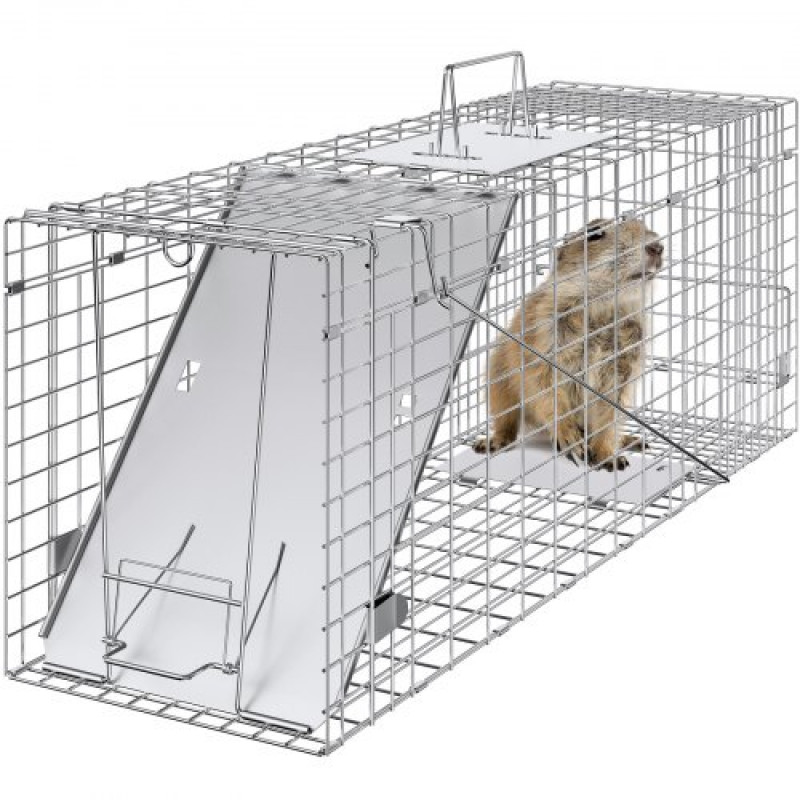 VEVOR Trampa para Animales 785x254x305 mm Jaula Plegable para Trampa para Gatos Alambre Galvanizado sin Crueldad con Asa Trampa para Conejos, Gatos Callejeros, Ardillas, Mapaches, Marmotas, Zarigüeyas