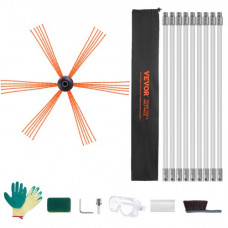 VEVOR Kit de Deshollinador de Chimeneas 9 m Cepillo de Limpieza de 360° con 9 Varillas Flexibles Nailon Accesorios para Conductos de Chimeneas Uso