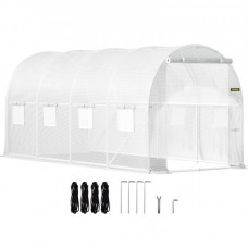 Invernadero de Túnel 4,6 x 2,1 x 2,1 m Invernadero de Jardín Tipo Túnel con 8 Ventanas de Malla Marco de Acero Invernadero Caseta de Jardín Huerto Blanco para Cultivo de Plantas Flores Verduras