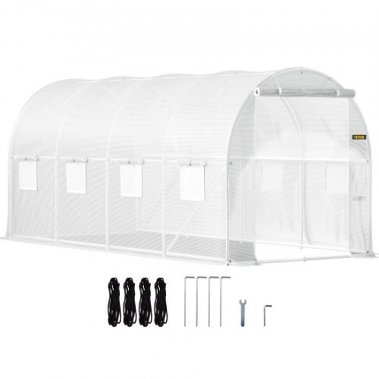 Buy Tunnel Greenhouse 4.6 x 2.1 x 2.1 m Tunnel Garden Greenhouse with 8 Mesh Windows Steel Frame Greenhouse Garden Shed White Orchard for Growing Plants Flowers Vegetables