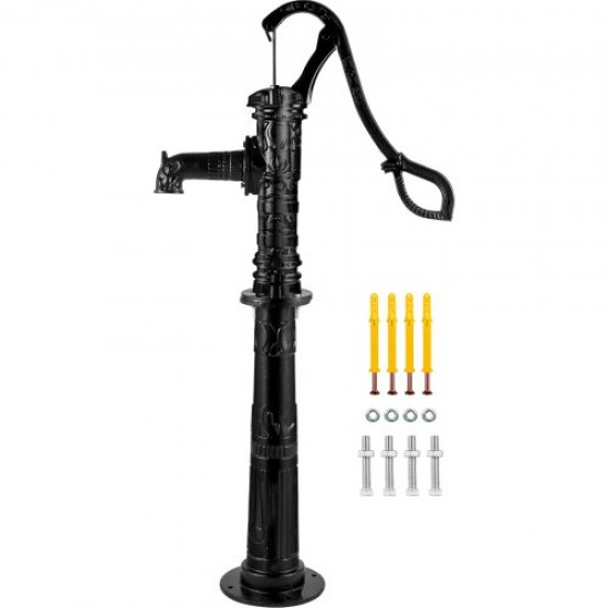 Comprar Bomba manual de ferro fundido com suporte Bomba de água manual antiga de 135 cm, profundidade máxima da bomba 6 m, bomba manual decorativa para jardim externo com alça ergonômica, preta