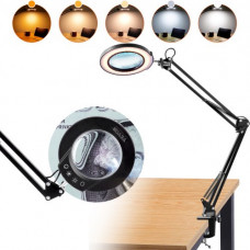 VEVOR Lámpara de Aumento 5X 64 LED en 5 Colores y 5 Brillo Ajustable Lupa de Lectura con Iluminación y Abrazadera Lente de Vidrio 11 cm para Trabajos de Precisión Reparación Costura Reloj Artesanía