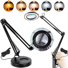 VEVOR Lámpara de Aumento 5X 64 LED en 5 Colores y 5 Brillo Ajustable Lupa de Lectura con Iluminación y Base de Abrazadera Lente de Vidrio 11 cm para Trabajos de Precisión Reparación Costura Artesanía