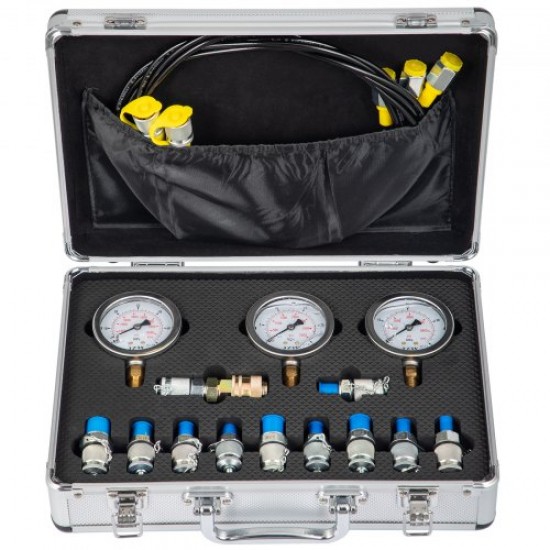 Buy Hydraulic Gauge Test Kit for Excavation Machinery 8,700 PSI, Pressure Gauge Set with Aluminum Case, Pressure Tester with 1.6m Quality Test Hose