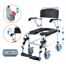 VEVOR Silla de ruedas para inodoro con 4 ruedas de bloqueo, reposapiés, brazos plegables altura ajustable 3 niveles cubo extraíble de 5 litros capacidad de 350 libras para adultos y personas mayores