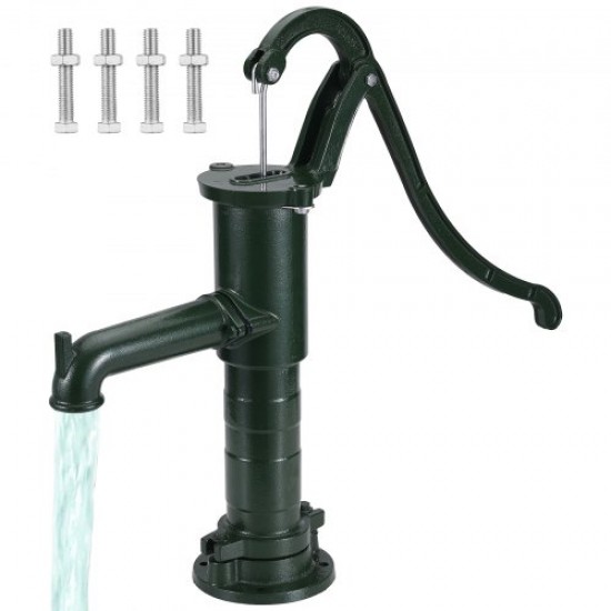 Buy Cast Iron Hand Pump 40 x 15 x 65 cm Antique Manual Water Pump, Maximum Pump Depth 6 m, Decorative Hand Pump for Outdoor Garden with Ergonomic Handle, Green