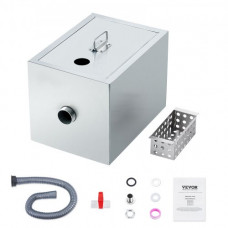 VEVOR Interceptor de Grasa Comercial Separador de Grasa 3,6kg Trampa de Grasa Entrada Superior Acero Inoxidable Debajo del Fregadero Separador de Agua y Aceite 2,8GPM para Cocina, Cantina, Restaurante