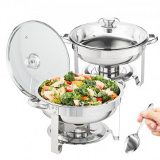 Juego de platos de cocina, paquete de 2 unidades, 4 cuartos de galón, charola de acero inoxidable, con 2 sartenes de tamaño completo servidor