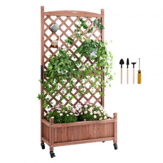 Comprar Cama de Jardín Elevada con Enrejado Jardinera Elevada Independiente de Madera 75x33x156 cm para Exterior con Orificios de Drenaje para Plantas Trepadoras, Flores, Jardín, Terraza, Balcón