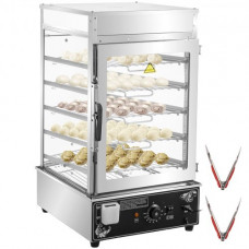 Vaporizador Eléctrico Comercial de 5 Capas, Vaporizador de Alimentos Eléctrico Comercial de Acero Inoxidable, Armario Vitrina Calentador de Alimentos 900 W Vapor Comercial de Bollos 300 x 300 mm