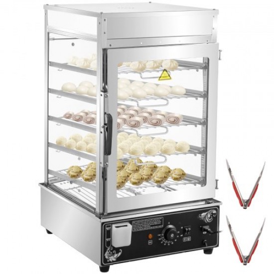 Comprar Vaporizador elétrico comercial de 5 camadas, vaporizador elétrico comercial de aço inoxidável para alimentos, aquecedor de alimentos com display de gabinete Vaporizador de pão comercial de 900 W 300 x 300 mm