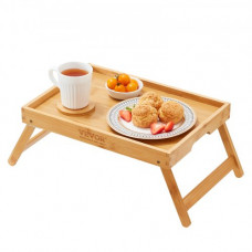 VEVOR Bandeja de bambú para cama Mesa para servir desayuno Escritorio para computadora portátil con patas plegables