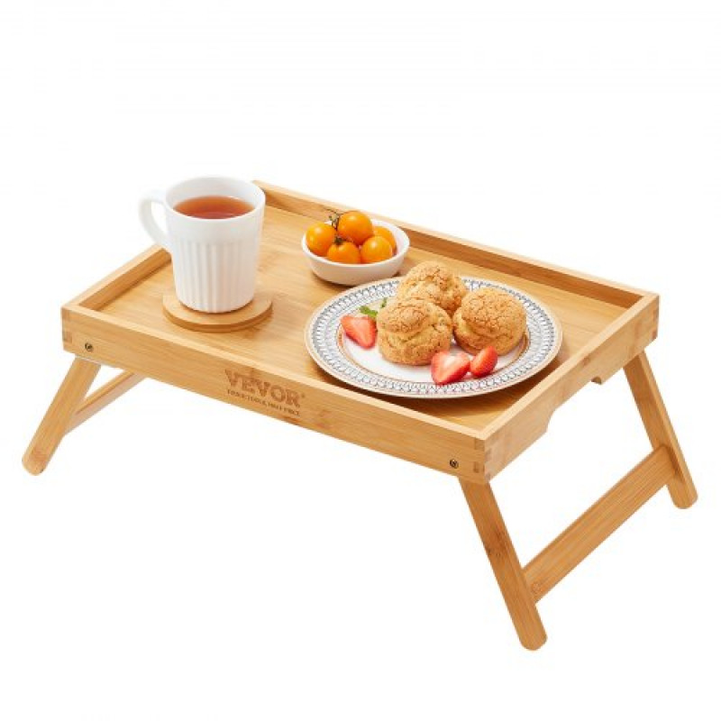 VEVOR Bandeja de bambú para cama Mesa para servir desayuno Escritorio para computadora portátil con patas plegables