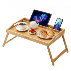 VEVOR Bandeja de Cama para Desayuno, Bandeja para Comida con Patas Plegables, Mesa de Cama Multifunción de Bambú, Panel de MDF, Soporte para Ordenador Portátil, Dibujo, Sofá, Comer, Trabajar, 55x35 cm