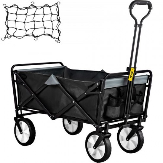 Kaufen Sie Zusammenklappbarer Transportwagen, 83 x 44 x 25 cm, schwarzer und grauer Garten-Strandwagen