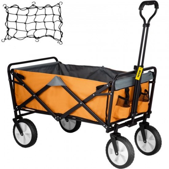 Carro Plegable de Jardín Carga Máxima de 80kg Carro Plegable de Transporte 83 x 44 x 25 cm Carrito de Mano para Patio Carreta de Playa con Ruedas Tela Naranja Gris Mango Extraíble 360° Giratorio