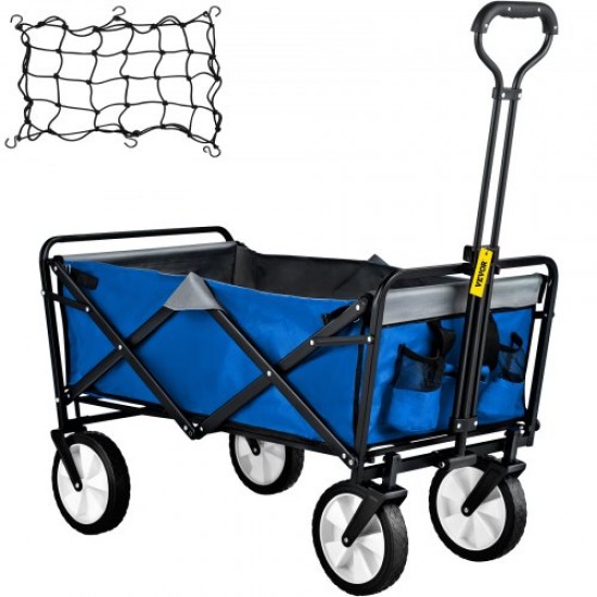 Comprar Carrinho de jardim dobrável Carga máxima de 80 kg Carrinho de transporte dobrável 83 x 44 x 25 cm Carrinho de mão para pátio Carrinho de praia com rodas Tecido azul e cinza Alça removível giratória 360°