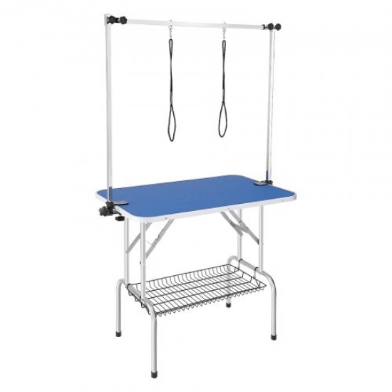 Buy Foldable Pet Grooming Table 914.4x609.6mm Dog Grooming Table Load 149.7kg Stainless Steel Dog Grooming Table with 2 Clips 2 Ropes Storage Basket