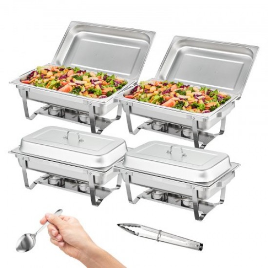 Comprar Juego de platos de cocina de 8 cuartos de galón, 4 unidades de acero inoxidable con 4 sartenes de tamaño completo servidor rectangular con tapa