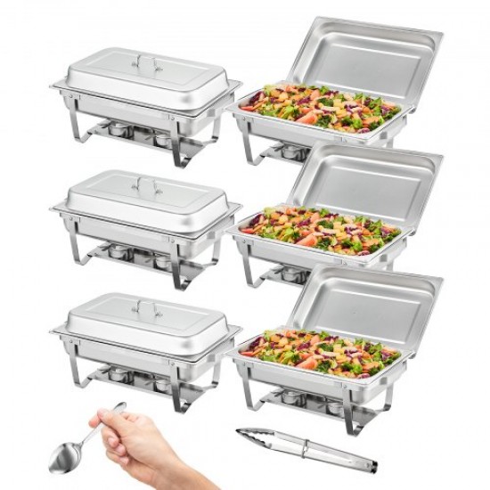 Comprar Conjunto de placas de cozinha de aço inoxidável de 8 quartos com 6 frigideiras, servidor retangular de tamanho completo com bandeja de tampa