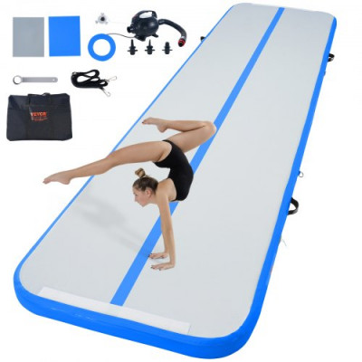 VEVOR Colchoneta Inflable de Gimnasia de 10 cm de Grosor, Pista de Acrobacia con Bomba eléctrica, Colchoneta de Entrenamiento para Uso doméstico/Gimnasio/Yoga/animadoras/Playa/Parque/Agua, 4 m, Azul