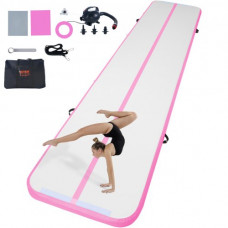 VEVOR Colchoneta Inflable de Gimnasia de 10 cm de Grosor, Pista de Acrobacia con Bomba eléctrica, Colchoneta de Entrenamiento para Uso doméstico/Gimnasio/Yoga/animadoras/Playa/Parque, 5 m, Rosa