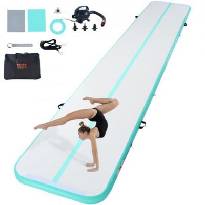 VEVOR Colchoneta Inflable de Gimnasia de 10 cm de Grosor, Pista de Acrobacia con Bomba eléctrica, Colchoneta de Entrenamiento para Uso doméstico/Gimnasio/Yoga/animadoras/Playa/Parque, 6 m, Verde