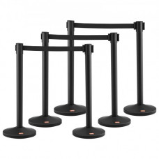 VEVOR Poste Guía 8 Piezas 93 cm Barrera de Marcado para Control de Multitudes con 4 Cintas Retráctiles 200 cm para Delimitación Separación Cola en Escuela Pública Teatro Hotel Exposición, Negro